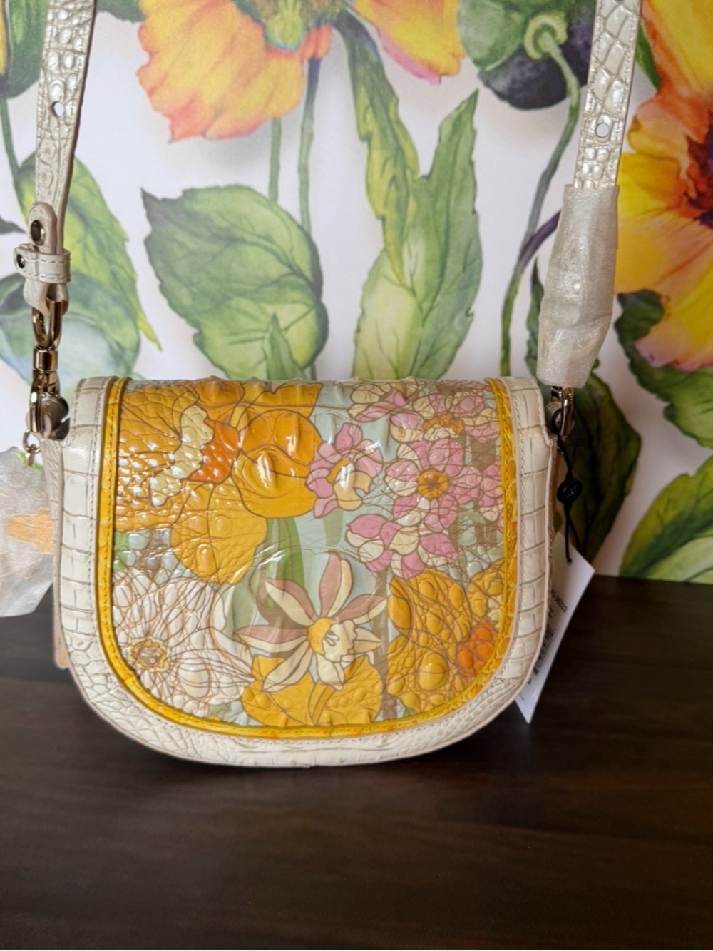 NWT Brahmin Briar Daffodil Pimlico Leather Crossbody - Beautiful Floral FIRM - Picture 5 of 10
